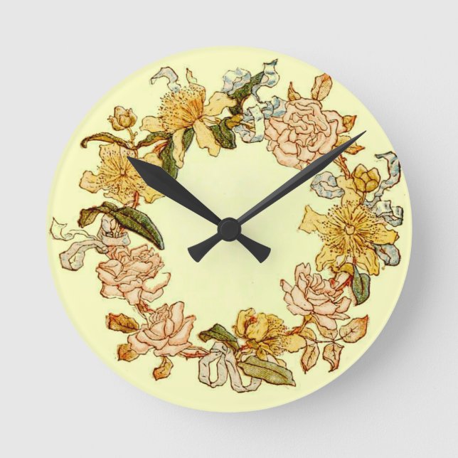 Horloge Ronde Floral Spring Fleur de couronne rose Fleurs Art (Recto)