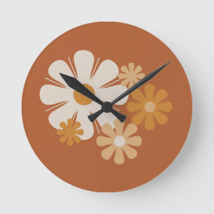 Horloge Ronde Flore Locus Rétro Minimaliste Motif Floral