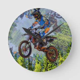 Horloge Ronde Fools Vélo-Jardin - Poster des Racers Motocross