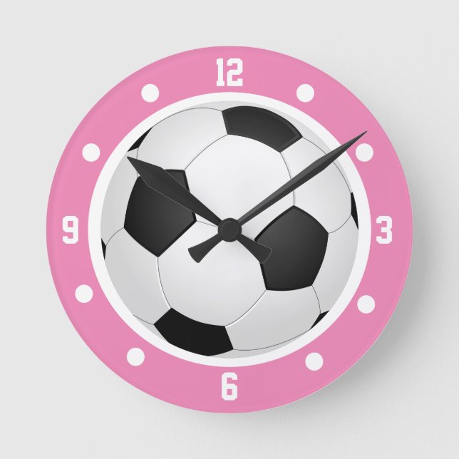 Horloge Ronde Football Ball Rose Girls Noir et Blanc (Recto)