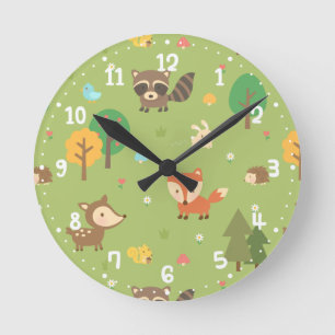 Horloge Ronde Forest Woodland Animal Pattern