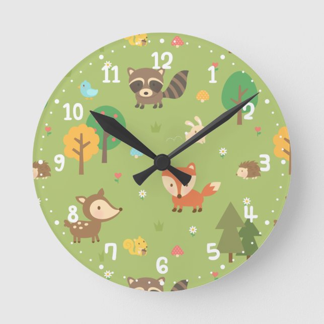 Horloge Ronde Forest Woodland Animal Pattern (Recto)