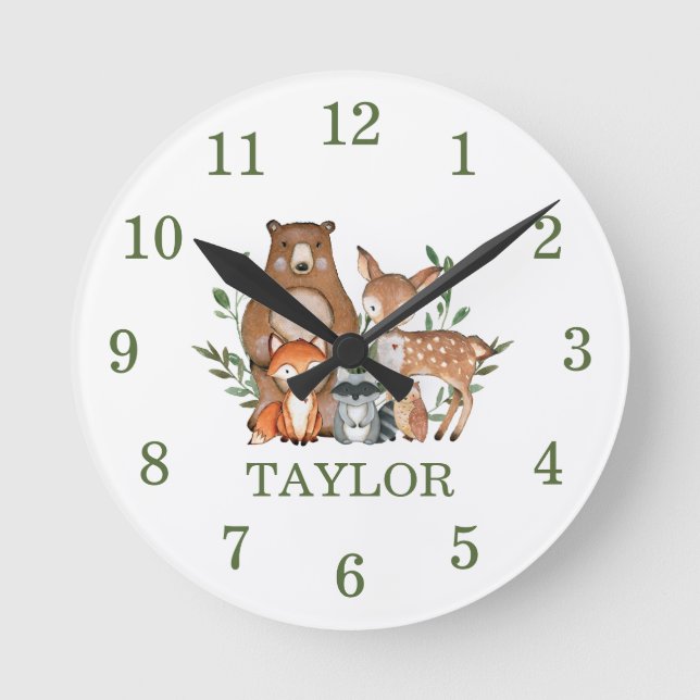 Horloge Ronde Forêt Bois Animaux Ours Renard Cheval Chien (Recto)