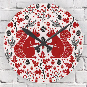 Horloge Ronde Forêt d'écureuils
