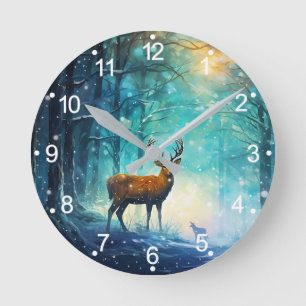 Horloge Ronde Forêt enneigée magique Art-82109