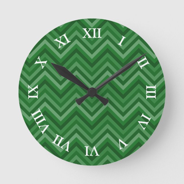 Horloge Ronde Forêt vert Zig Zag Motif avec numéros modifiables (Recto)