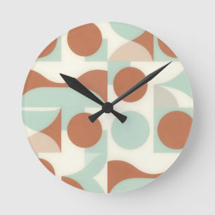 Horloge Ronde Formes Abstraites Terracotta Modernité du Milieu d