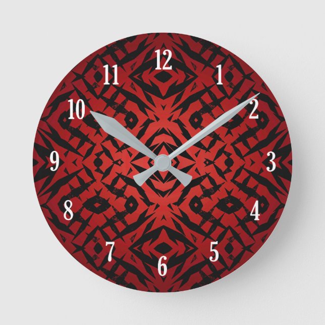 Horloge Ronde Formes tribales rouges et noires motif (Recto)