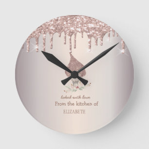 Horloge Ronde Fouet Pailleté Rose Gold Gouttes de Paillettes Bou