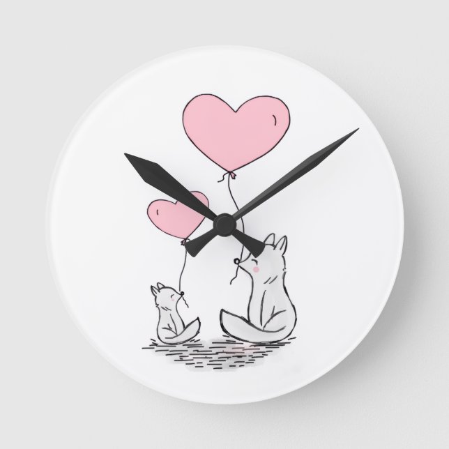Horloge Ronde Foxy Pink Hearts Clock (Recto)