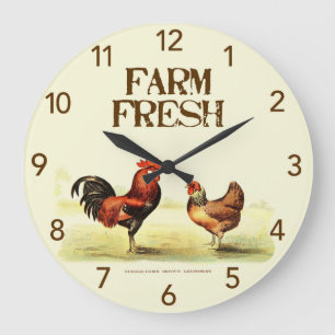 Horloge ronde fraîche de ferme botanique de coq
