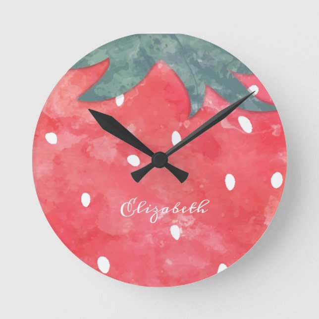 Horloge Ronde Fraise d'aquarelle mignonne  (Recto)