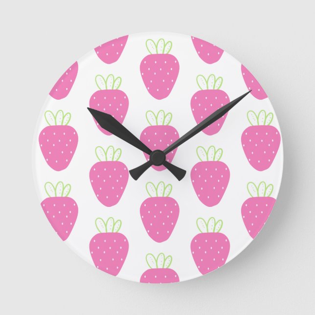 Horloge Ronde Fraise rose Aquarelle Minimale Fruit (Recto)