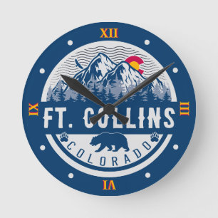 Horloge Ronde Ft Collins Colorado Drapeau Montagne