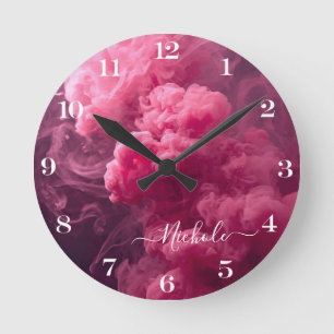 Horloge Ronde Fumée Rose Personnalisée