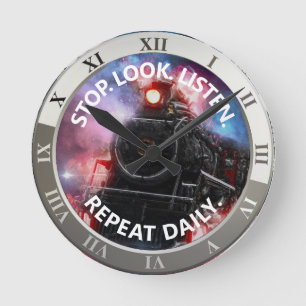 Horloge Ronde Fun Train Stop Look Écouter Répéter