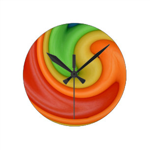 Horloge Ronde Funky rouge orange jaune et vert Tourbillonnant