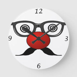 Horloge Ronde Funny Red Nose yeux étranges lunettes moustache