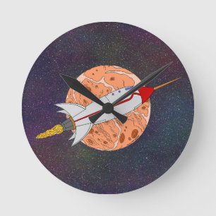 Horloge Ronde Fusée Rétro 2026