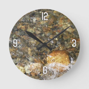 Horloge Ronde Galets Brown et gris naturel Abstrait