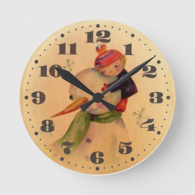 Horloge Ronde Garçon et bonhomme de neige (Recto)