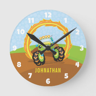 Horloge Ronde Garçon Mignon Camion Monstre Vert Personnalisé