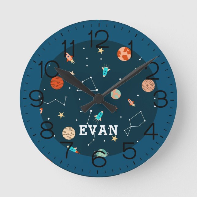 Horloge Ronde Garçons Planètes spatiales Cool Rockets Personnali (Recto)