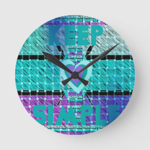 Horloge Ronde Gardez-le simple : Cyan Heart & Clarity Art Motif
