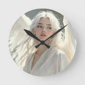 Horloge Ronde Gardien lumineux - Ange de l'Aube Argent