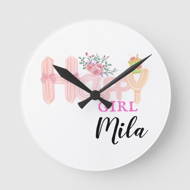 Horloge Ronde gâteau à la crème pour fille heureuse (Recto)