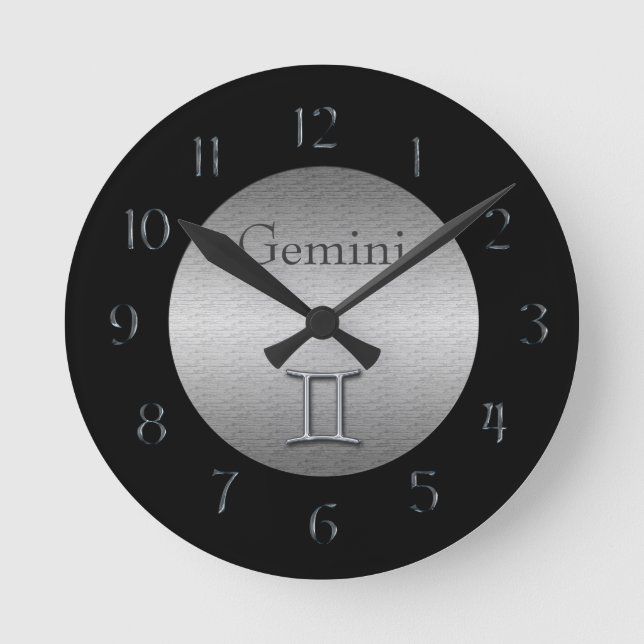 Horloge Ronde Gemini Zodiac-Faux brossé argent/noir (Recto)