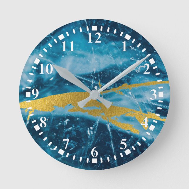Horloge Ronde Géode Agate Gemstone Blue et Gold (Recto)