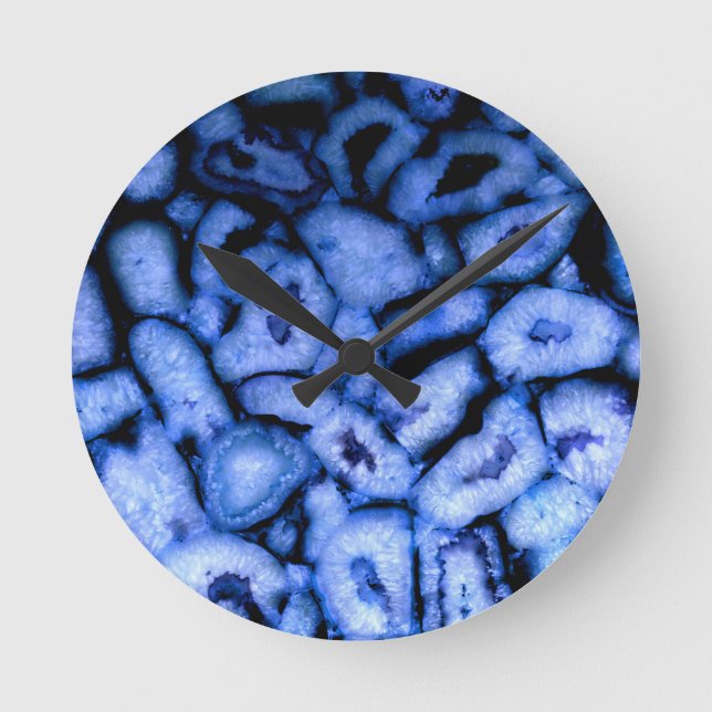 Horloge Ronde Géodes Agate Quartz bleu (Recto)