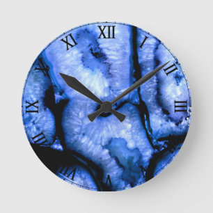 Horloge Ronde Géodes Agate Quartz bleu