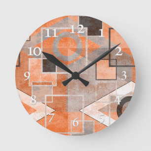 Horloge Ronde Géométrique orange gris grunge élégant