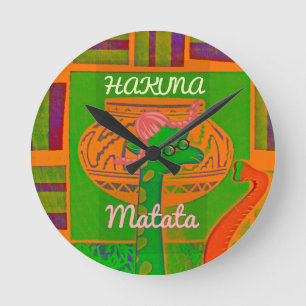 Horloge Ronde Girafe Rasta Rouge Doré Vert Africain Couleurs