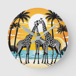 Horloge Ronde Giraffes sur la plage