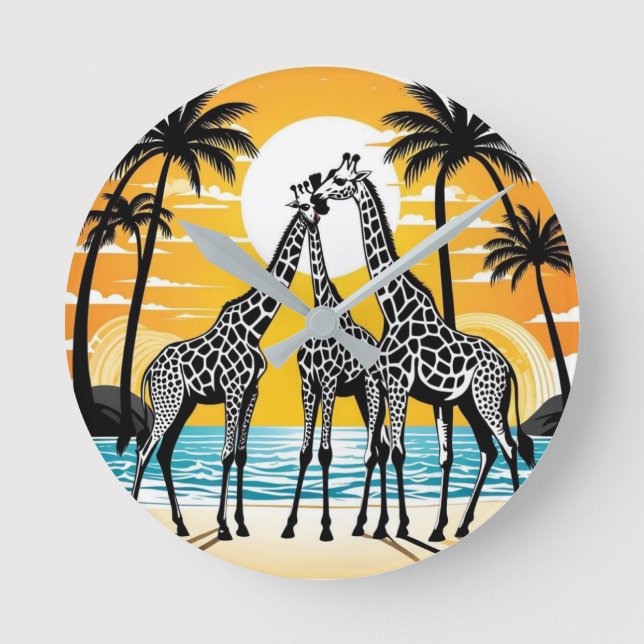 Horloge Ronde Giraffes sur la plage (Recto)