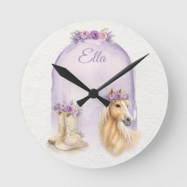Horloge Ronde Girls Purple Floral Horse