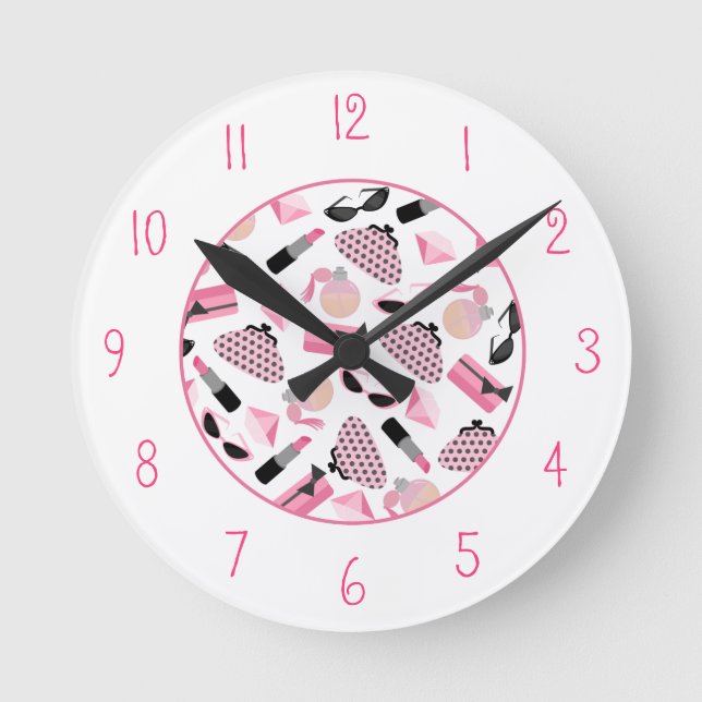 Horloge Ronde Girly Pink Accessoires Clock (Recto)
