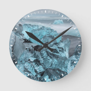 Horloge Ronde Glace bleue sur la plage paysage marin, Islande