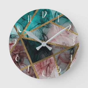 Horloge Ronde Glam Rust Blush Teal & Gold Chic Modern Glamour