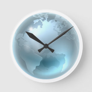 Horloge Ronde Globe métallique argenté de la terre du monde