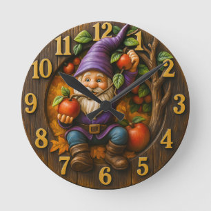 Horloge Ronde Gnome avec récolte de pommes fantaisie