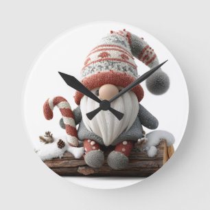 Horloge Ronde Gnome de Noël mignonne avec un Sucre de canne sur 