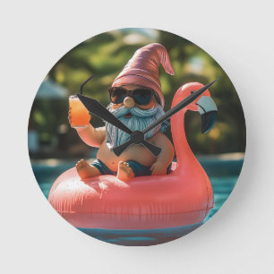 Horloge Ronde Gnome d'été en lunettes de soleil sur flotteur de