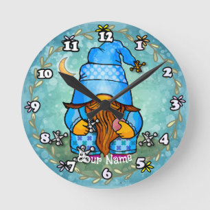 Horloge Ronde Gnome jouant aux osselets 