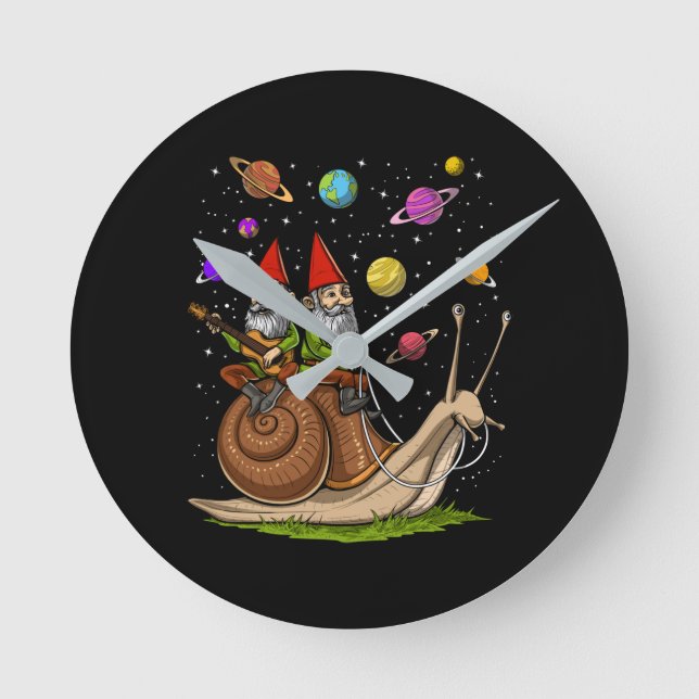Horloge Ronde Gnomes Riding Snail (Recto)