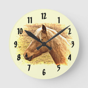 Horloge Ronde Gold and Brown Horse Animal Clock