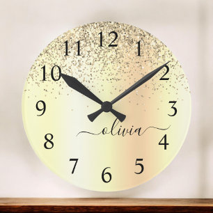 Horloge Ronde Gold Glitter Metal Monogram Glam Name